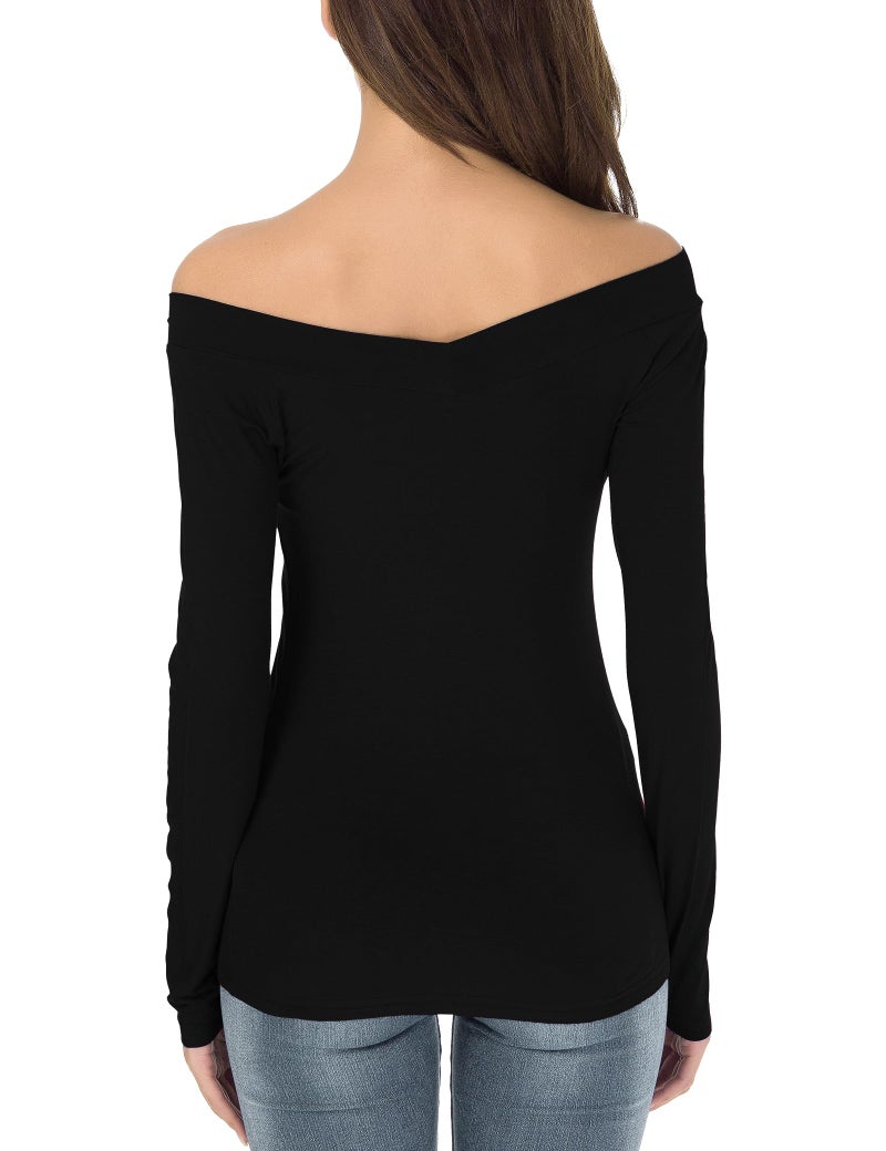 Sarin Mathews Womens Off The Shoulder Long Sleeve Tops Slim Fit Blouse Shirts Black XS - Image 3